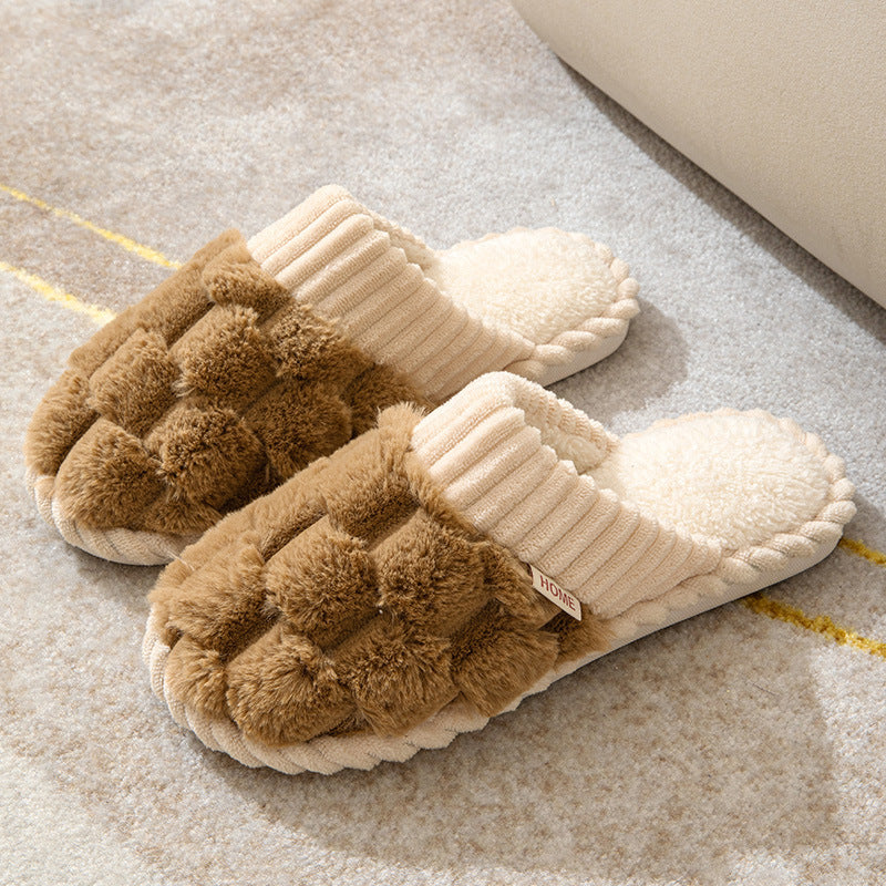 Pantuflas de felpa para parejas con plataforma cálida para interiores