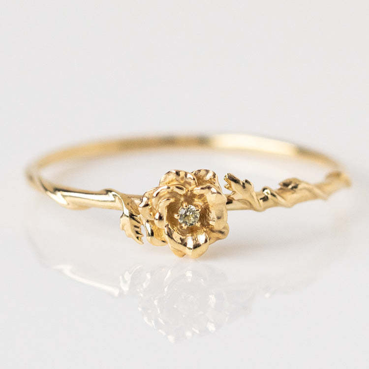 12yue Flower Birthstone Ring Copper Inlaid Zircon