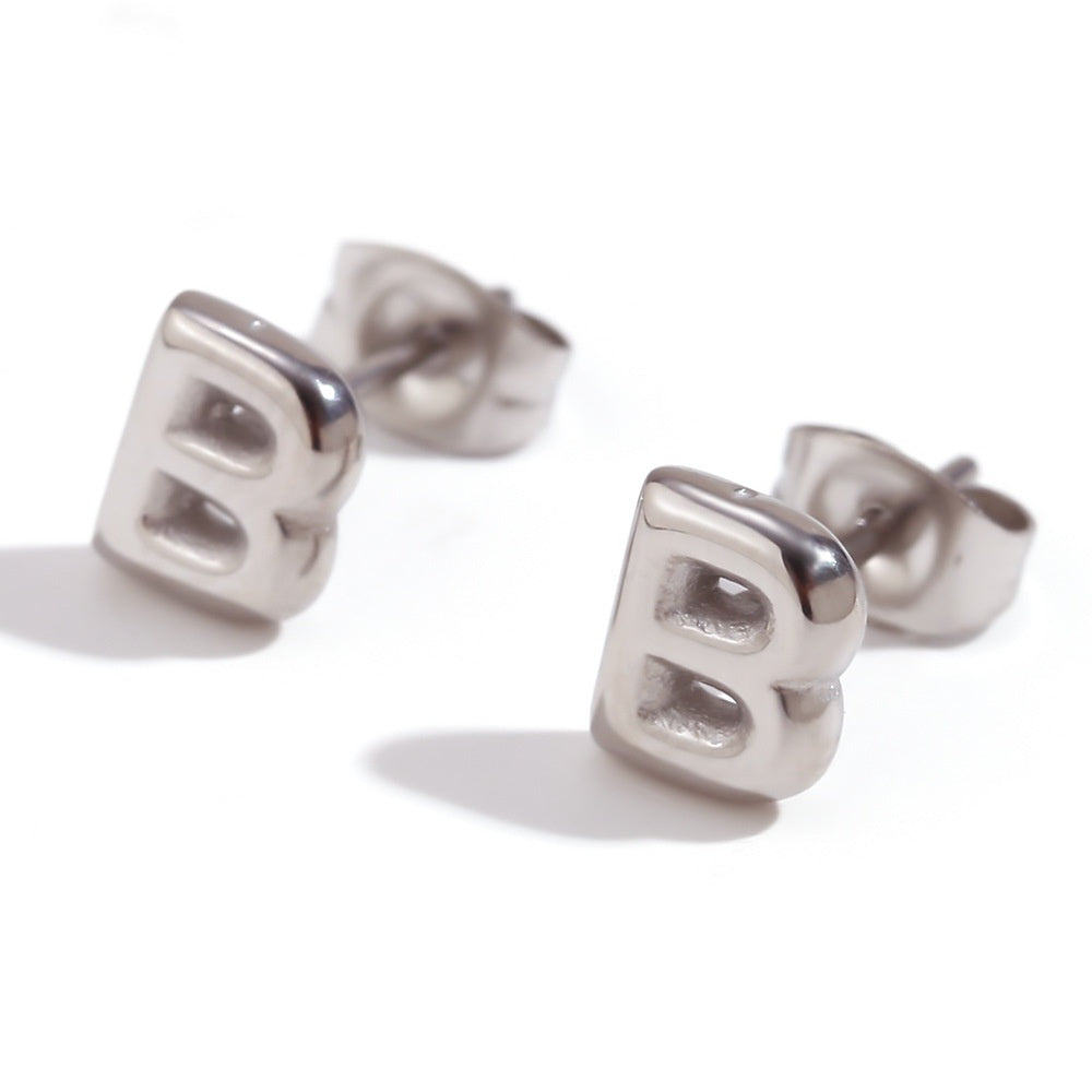 Titanium Steel Earrings 18K Gold Mini Alphabet Letter Earrings Women