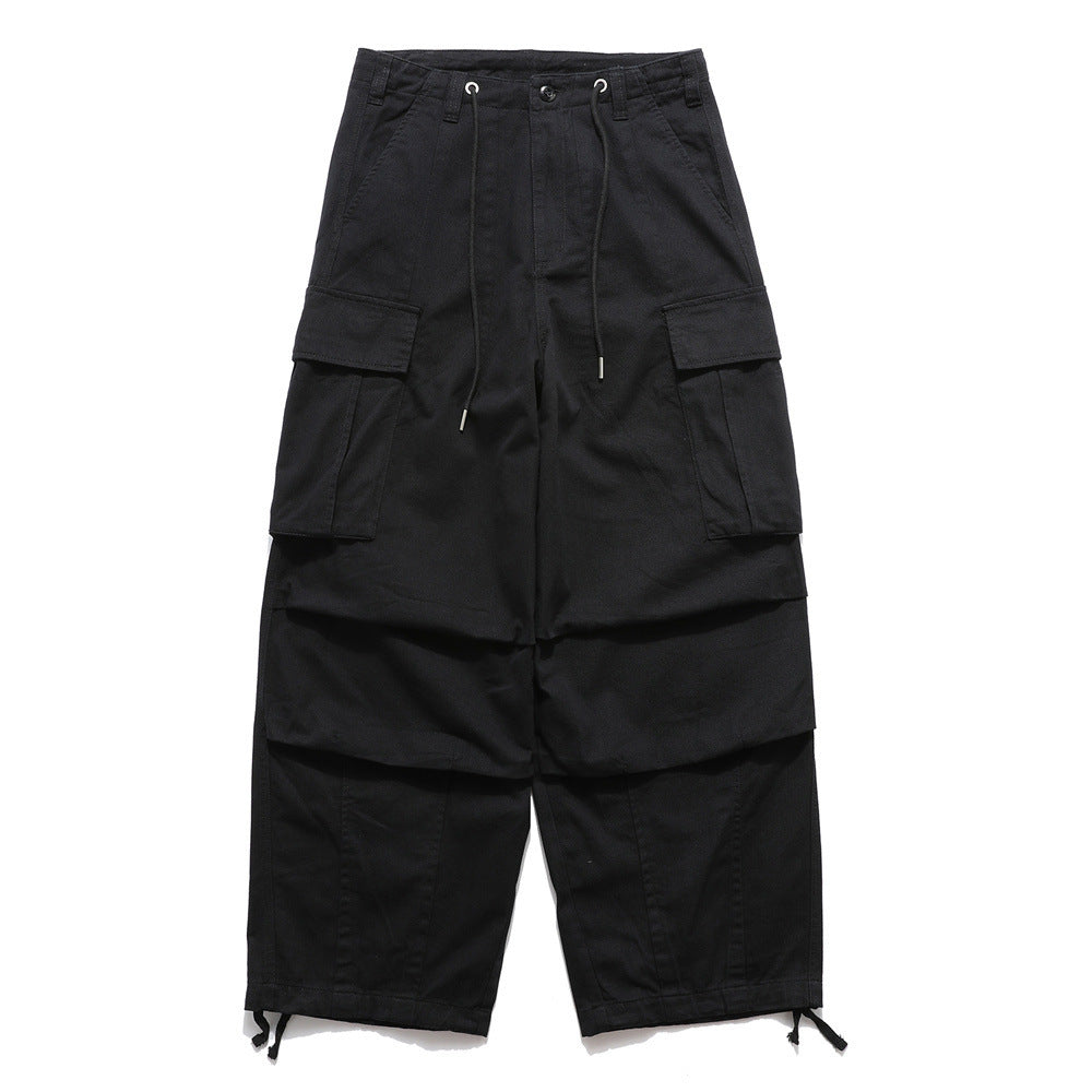 Men's Loose Casual Pleated Knee Multi-pocket Sports Drawstring Ankle Banded Pants