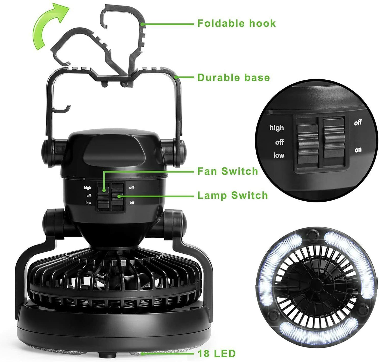 Lanterne de camping, ventilateur de lumière de tente de camping portable 2 en 1 pour les activités de plein air
