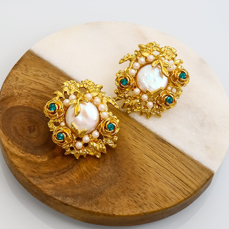 Pendientes de perlas barrocas rosas de lujo ligero