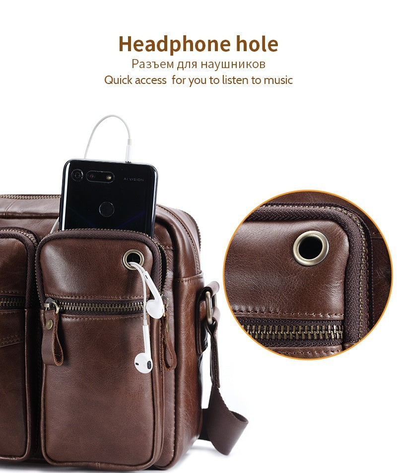 Sac messager à bandoulière en cuir véritable pour hommes, grande capacité