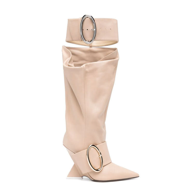 Bottes à manches compensées haut de gamme avec sangle à enfiler pointue et grandes bottes à fermeture