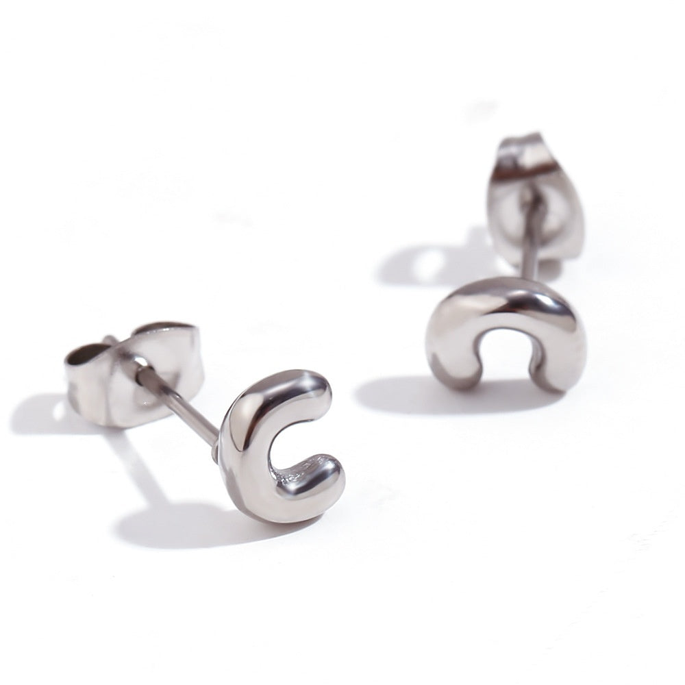 Titanium Steel Earrings 18K Gold Mini Alphabet Letter Earrings Women