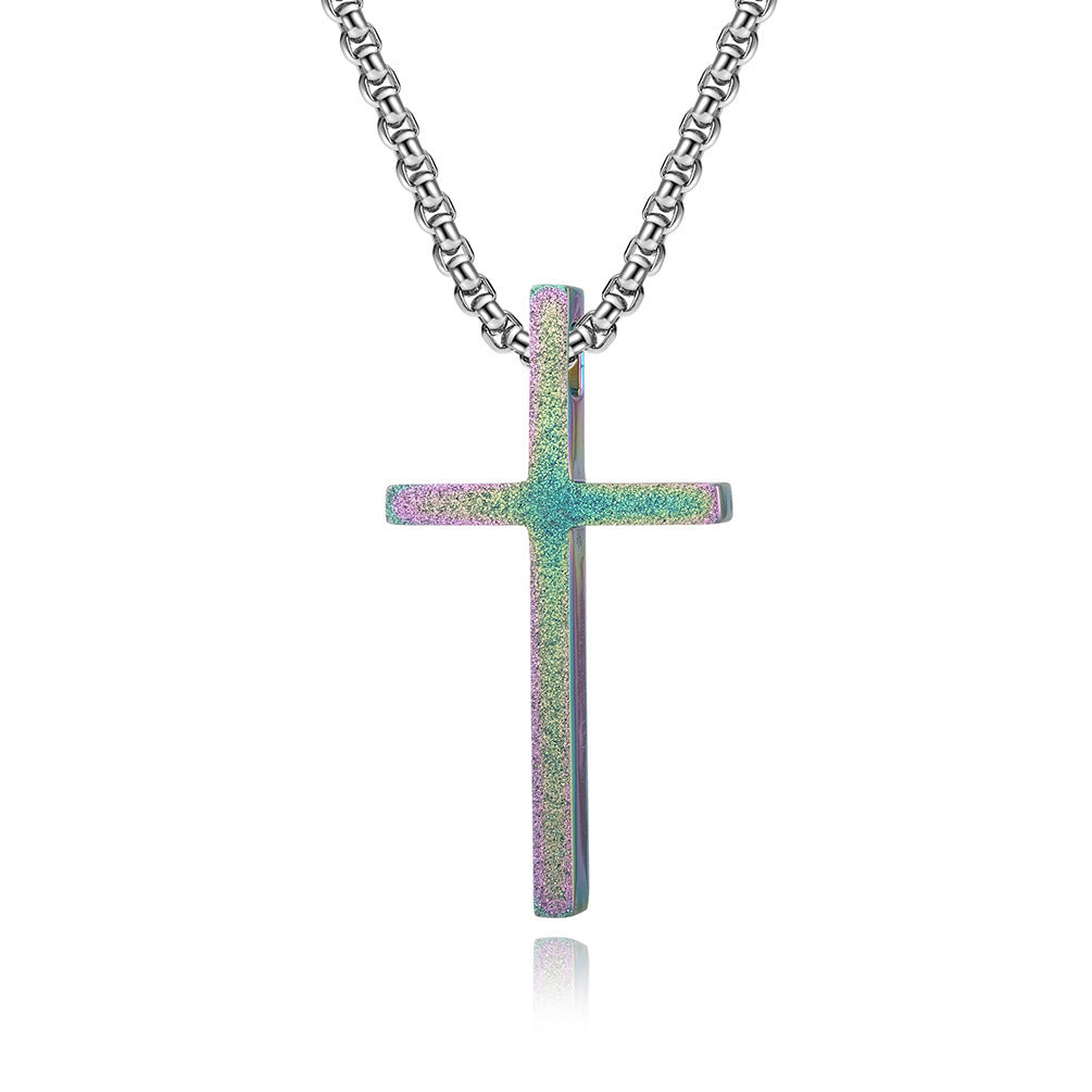 Titanium Steel Frosted Cross Pendant Necklace