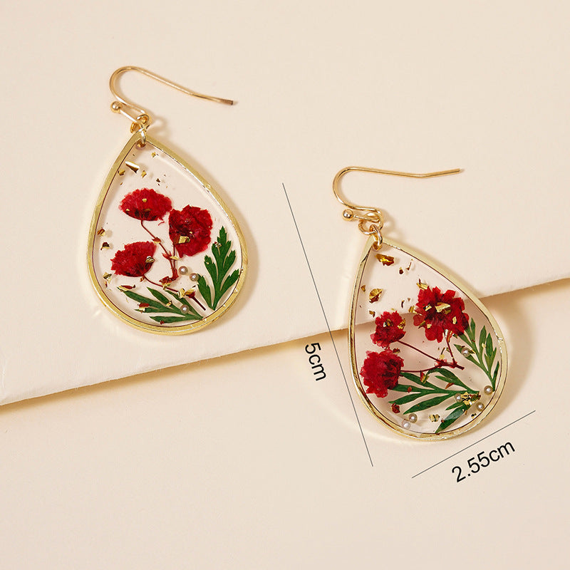 Boucles d'oreilles fleurs en forme de feuille époxy en forme de goutte