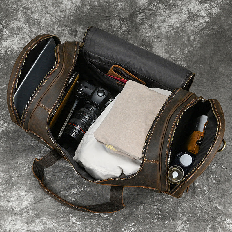 Bolso de cuero auténtico para hombre Bolso de viaje vintage de cuero Crazy Horse