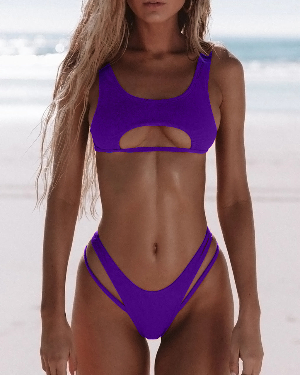 Bikini femme couleur unie maillot de bain fendu creux serpent tissu maillots de bain