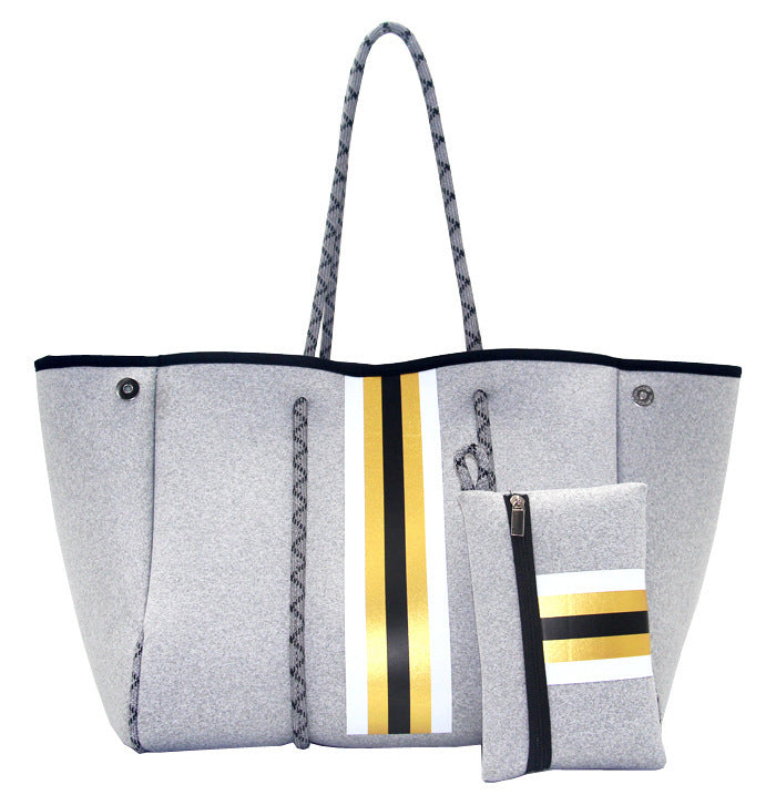 Bolso de playa portátil negro impreso con estampado de leopardo, viaje de ocio