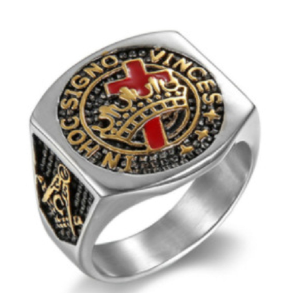 Anillo de acero inoxidable con cruz vintage
