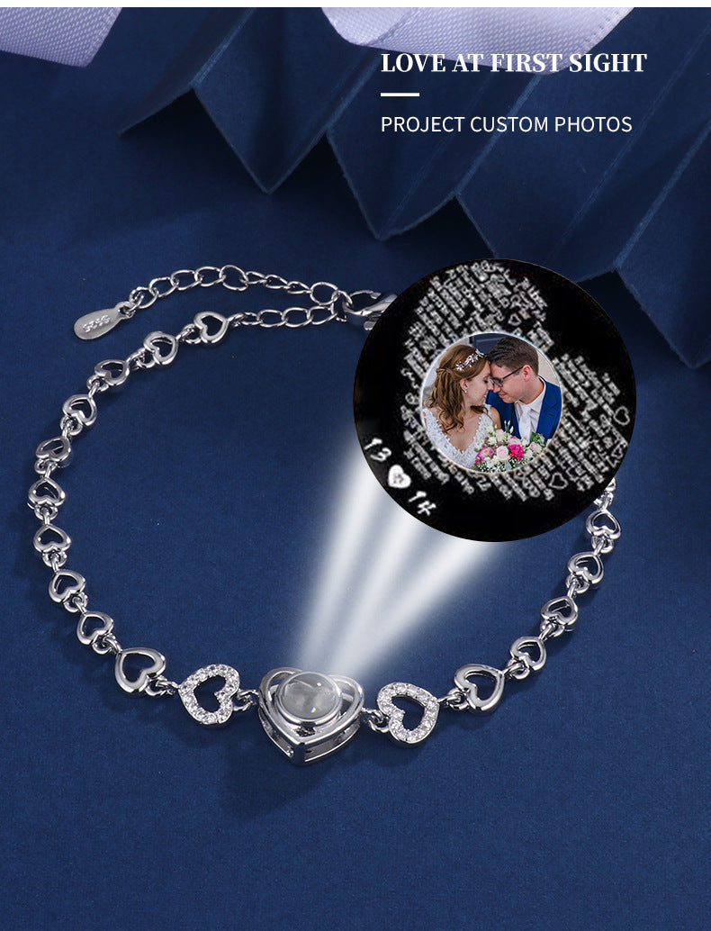 Bracelet Photo couleur HD en forme de cœur en Zircon, Projection d'amour, assorti à tout, à la mode