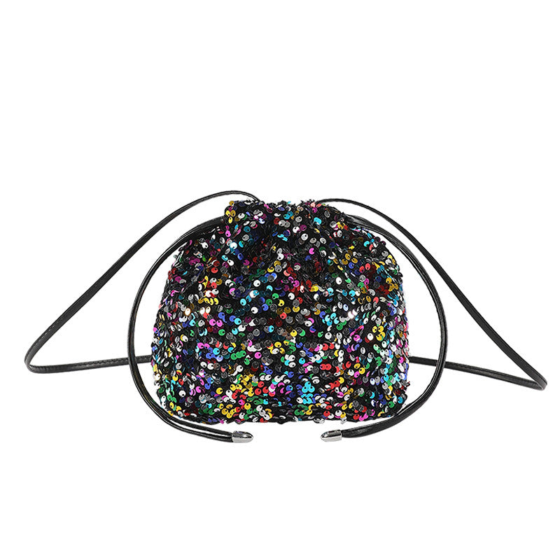 Bolso cruzado con lentejuelas de color suave y diseño plisado con cordón
