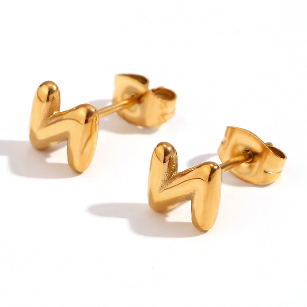 Titanium Steel Earrings 18K Gold Mini Alphabet Letter Earrings Women