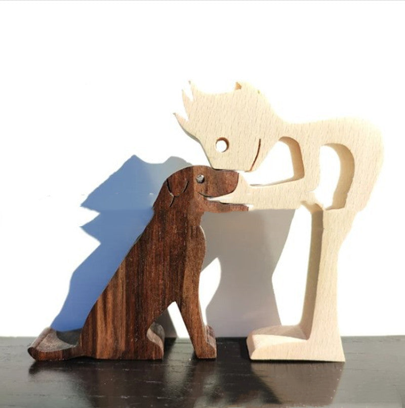 Figurine de chien en bois à faire soi-même, Sculpture de décoration de maison, un homme et un chien, Sculpture en bois, cadeaux de noël, modèle de décoration