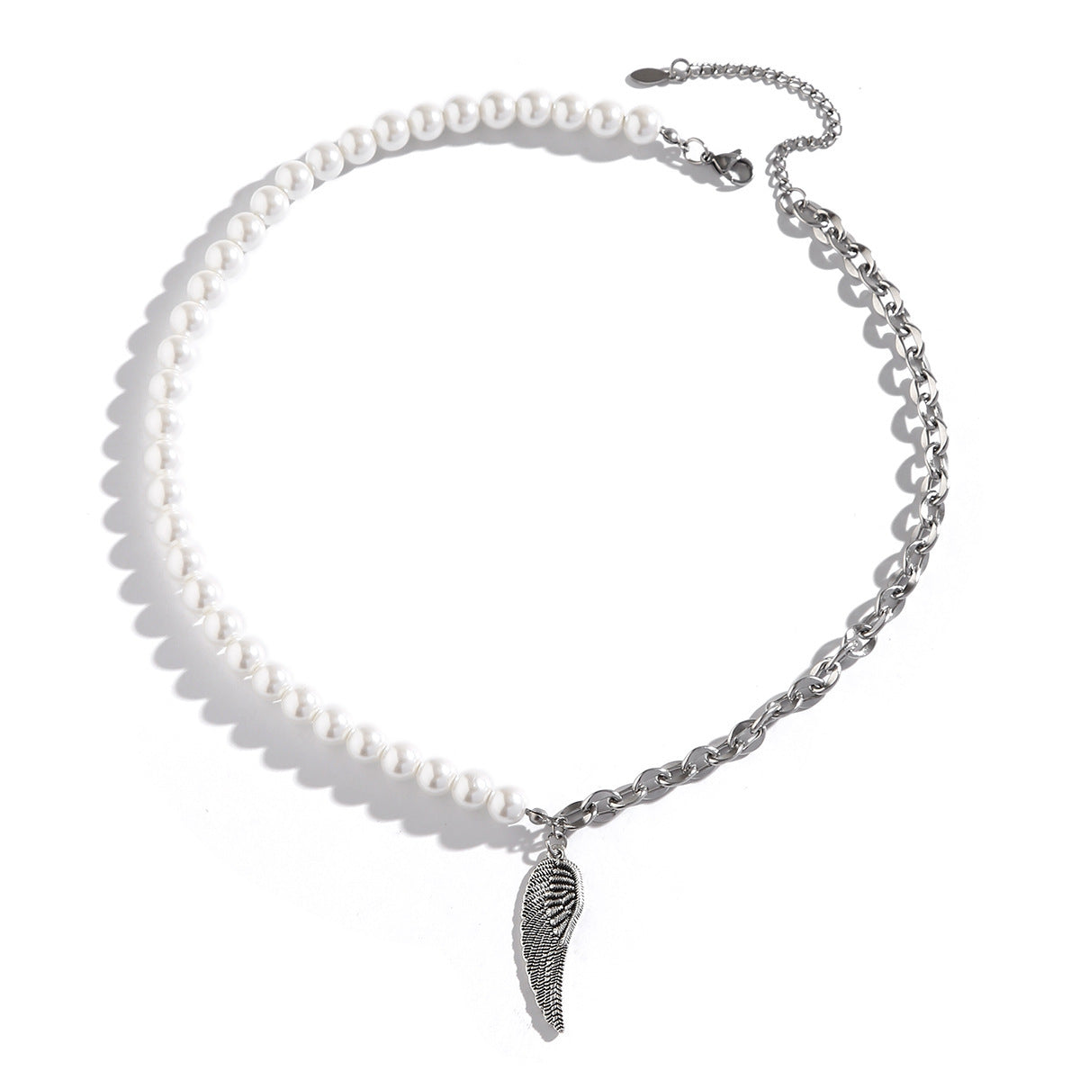 European Hip Hop Stainless Steel Pearl Stitching Necklace