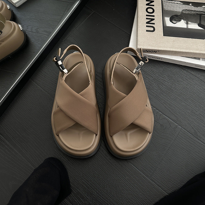 Sandales respirantes avec sangle à boucle croisée et plateforme EVA, vêtements d'extérieur mode rétro