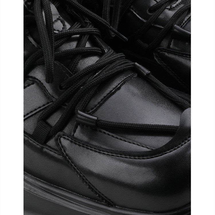 Zapatillas de deporte con cabeza cuadrada de piel de vaca con parte inferior gruesa a la moda para hombre