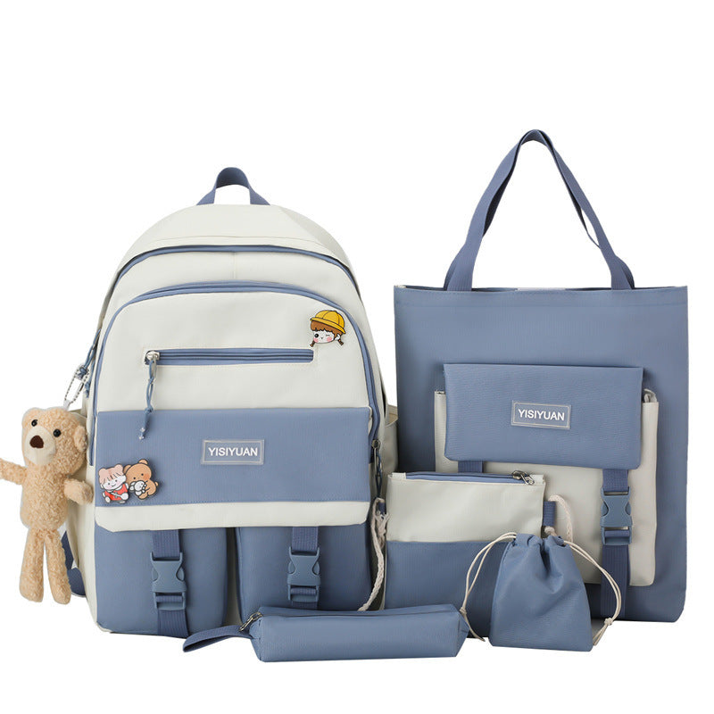 Sac à dos en nylon haute capacité pour collégiens, ensemble de cinq pièces