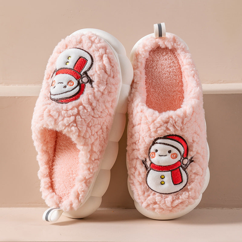 Mignon bonhomme de neige pantoufles hiver intérieur ménage chaud en peluche à semelles épaisses anti-dérapant Couple maison pantoufle doux sol chambre maison chaussures