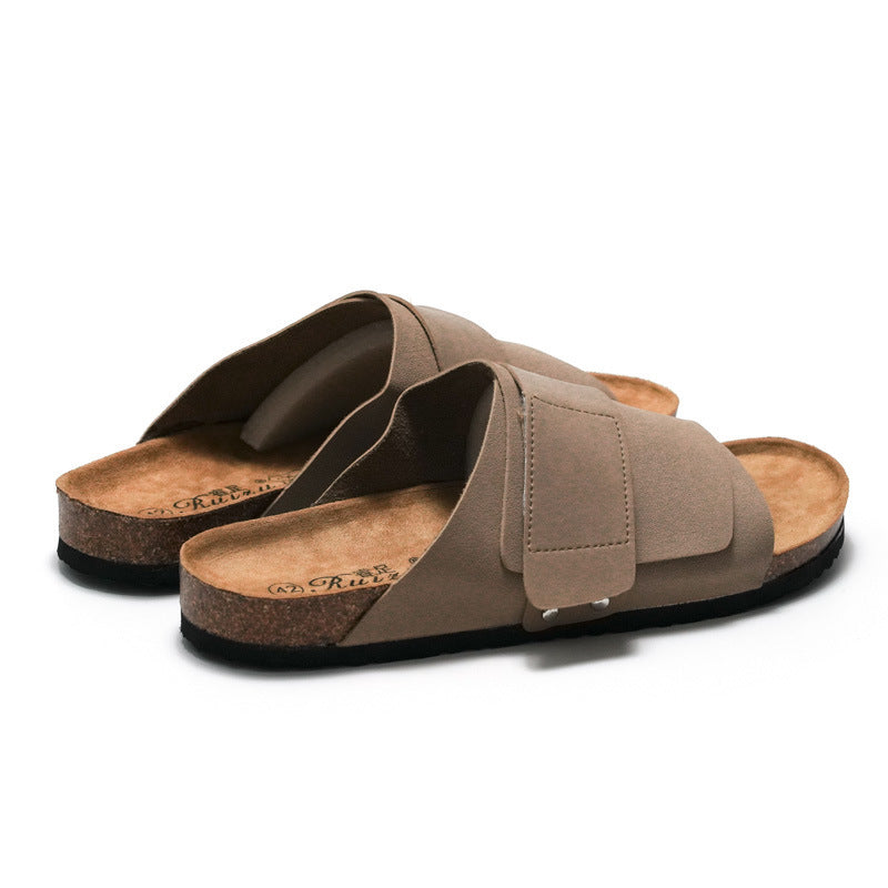 Couple Beach Wear Sandales en liège avec surface en cuir