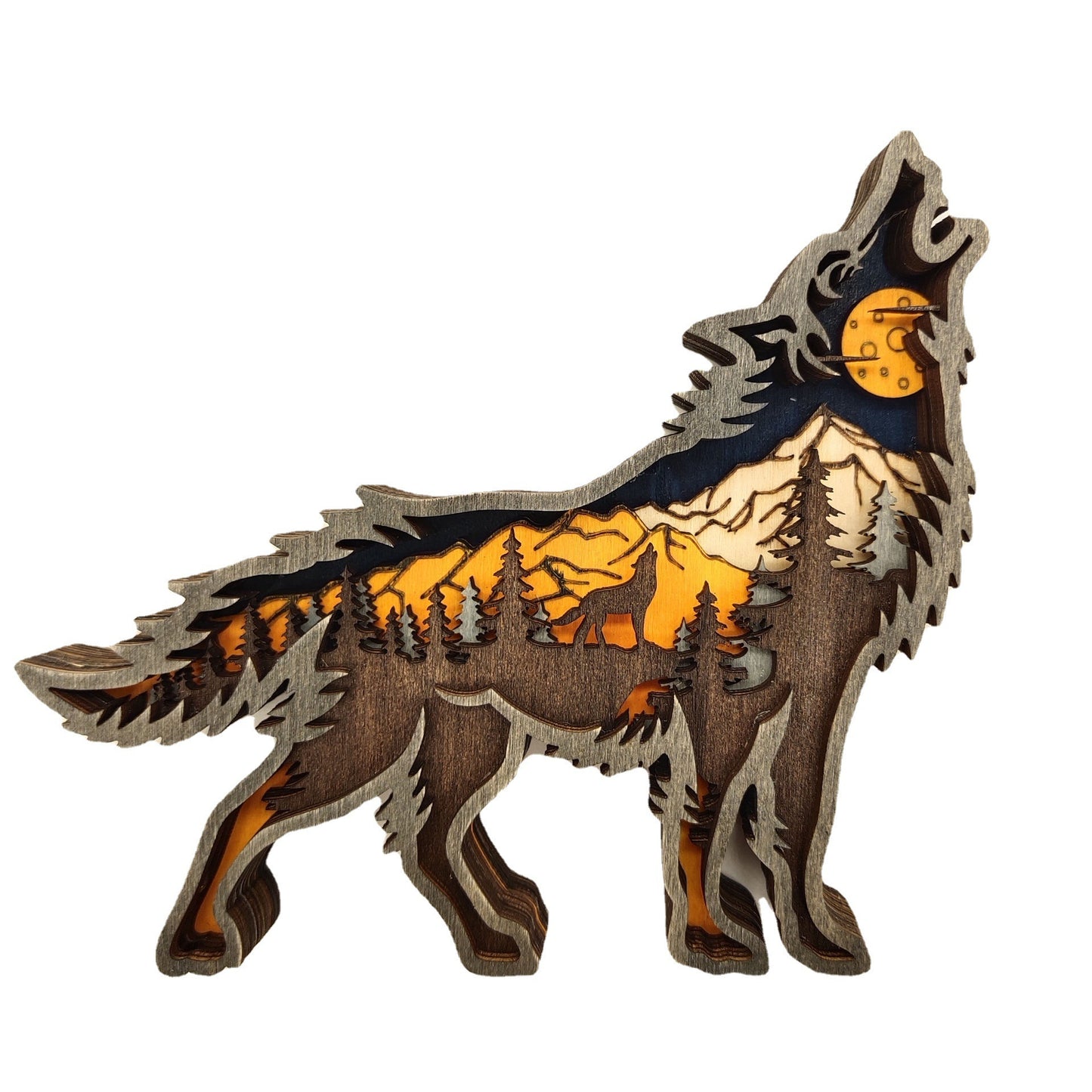 Décoration de noël en bois, Sculpture d'animaux, cadeau artisanal, Sculpture murale suspendue, ours, cerf, élan, décor artistique, ornements du nouvel an