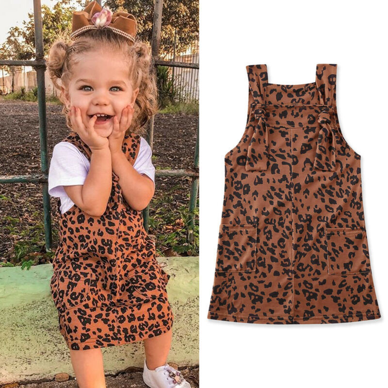Vestido de leopardo para niñas y niños, sin mangas, informal