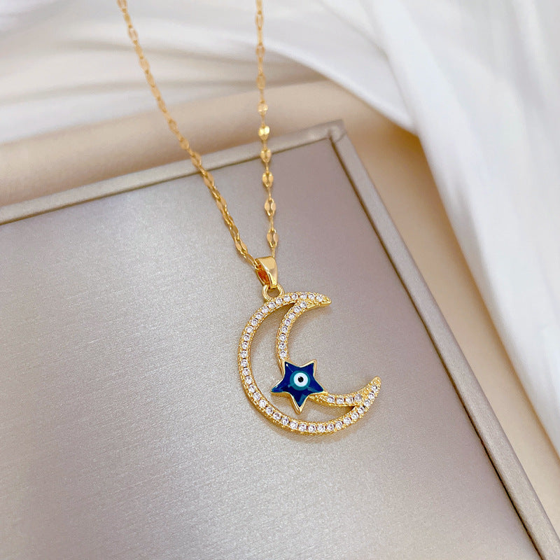 Collar de diamantes lleno de estrella y luna