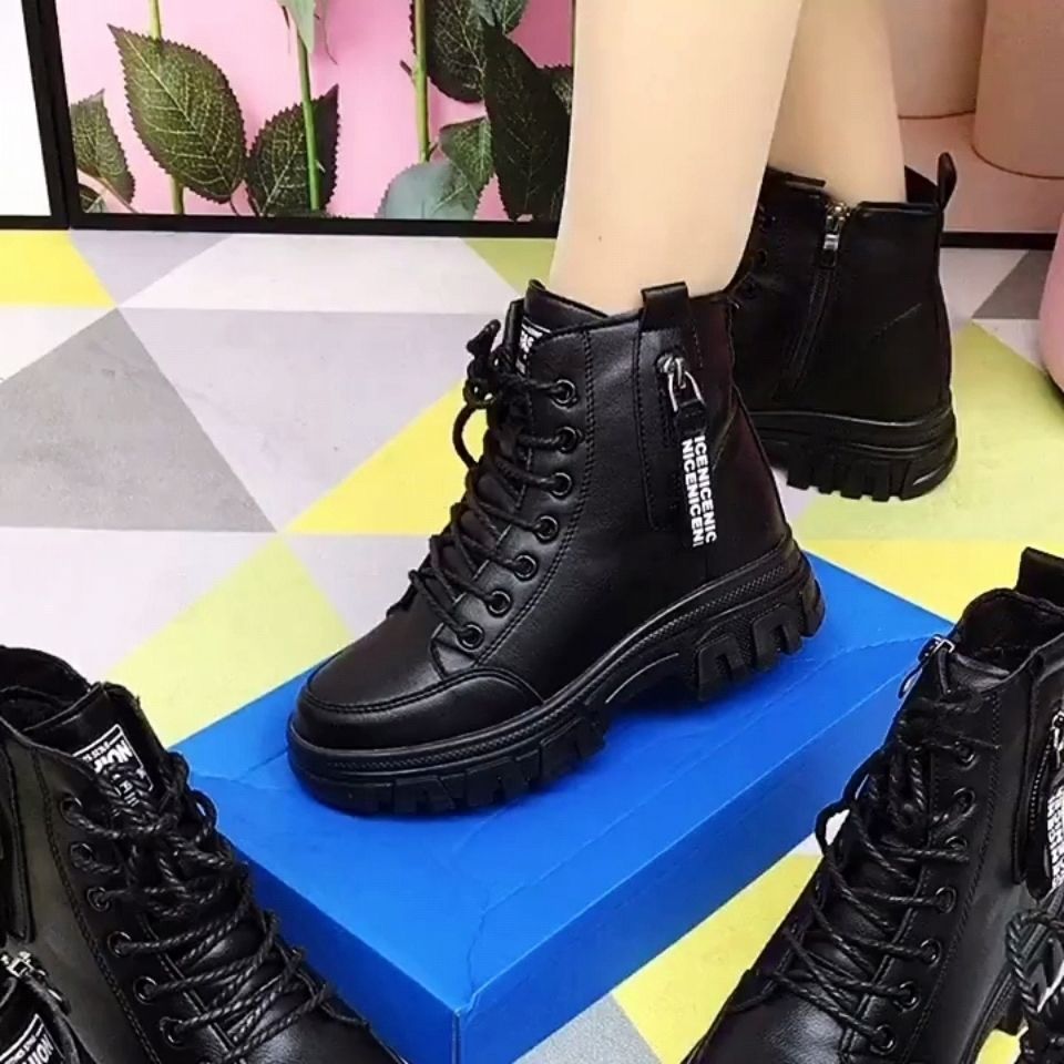 Short Boots Soft Leather Martin Flat Side Zipper Thick Bottom Generation Hair