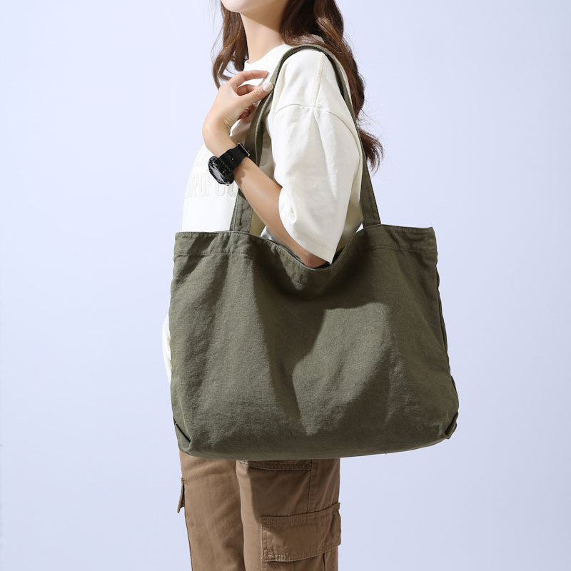 Plain Simple One-shoulder Canvas Bag