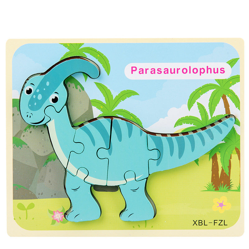 Puzzle 3D en bois pour bébé, dessin animé dinosaure, jouets éducatifs Montessori pour enfants, apprentissage précoce