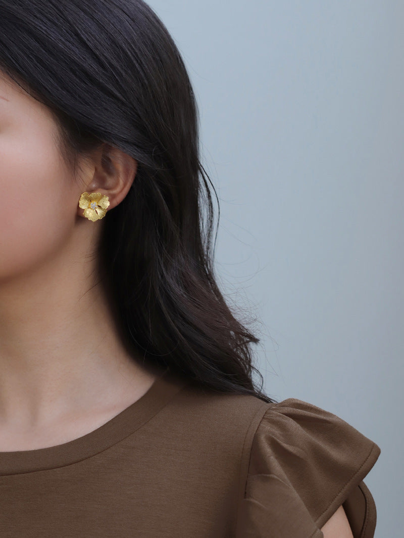 Boucles d'oreilles fleur de pivoine de haute qualité de style français en argent sterling