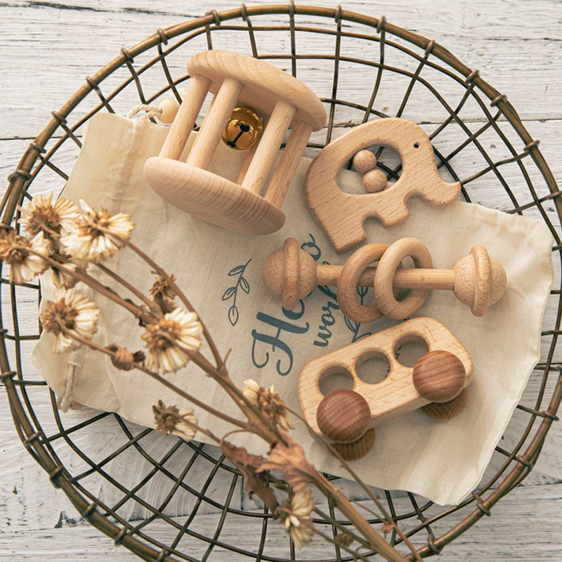 Ins Montessori Baby Baby Buggy Hand Rattle Toy Set