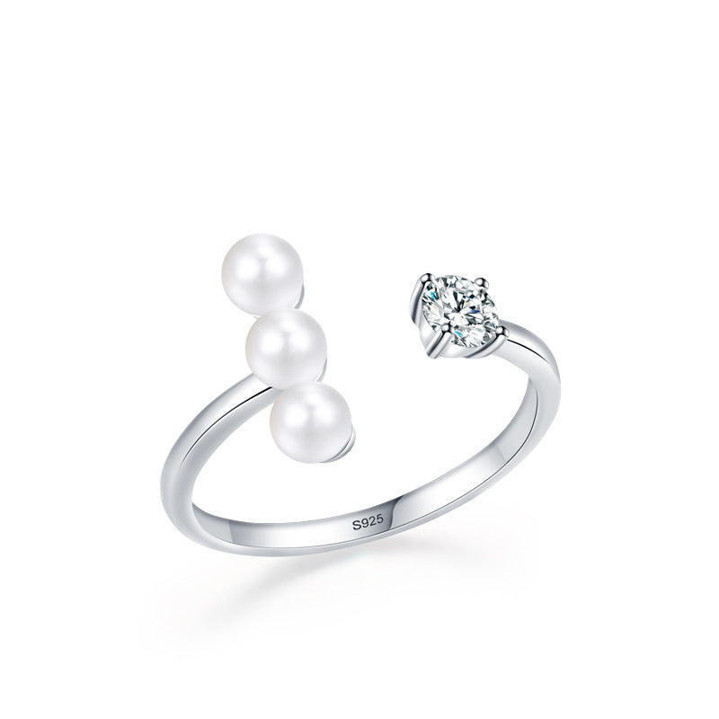 S925 Sterling Silver Adjustable Pearl Ring