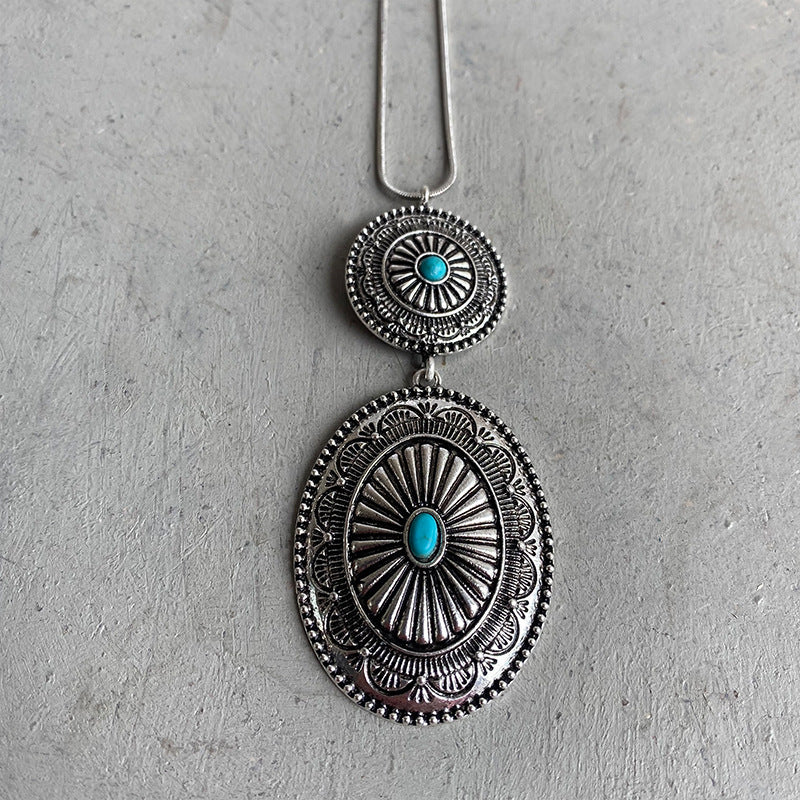 Ethnic Style Retro Jewelry Simple Turquoise Pumpkin Flowers Metal Long Chain