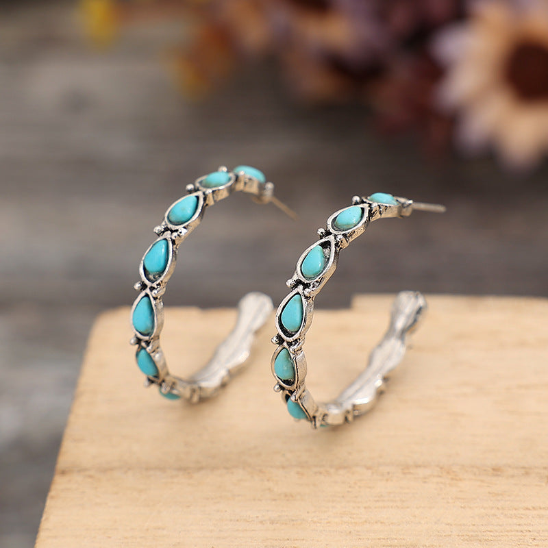 Boucle d'oreille occidentale en forme de goutte d'eau Turquoise, boucles d'oreilles rondes Turquoise en forme de C