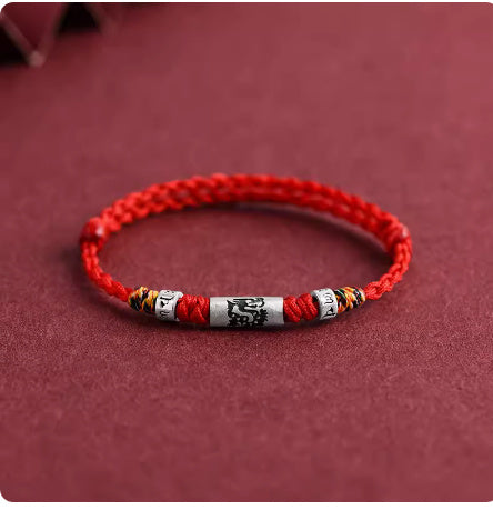 Bracelet corde rouge douze zodiaque en argent pur