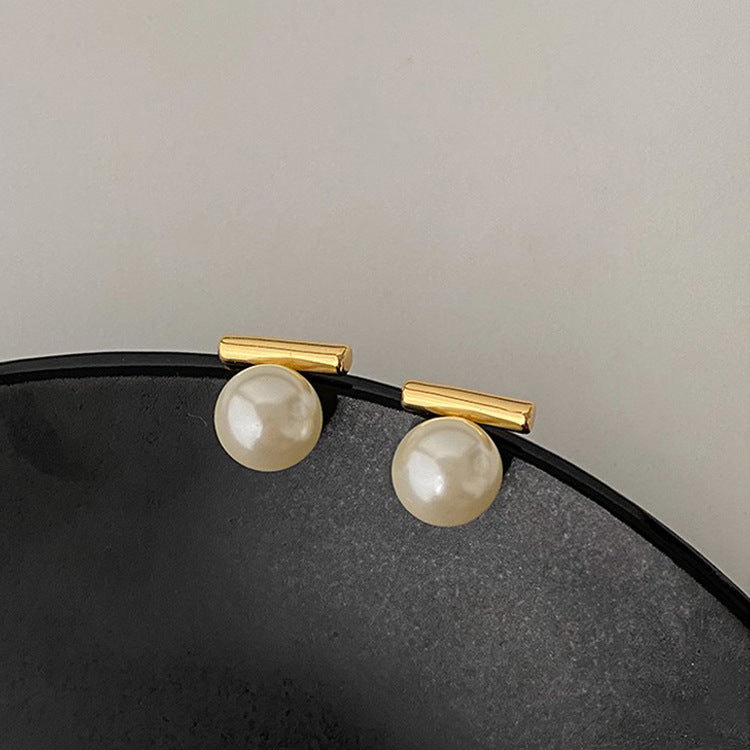 Boucles d'oreilles à tige en métal et perles pour femmes