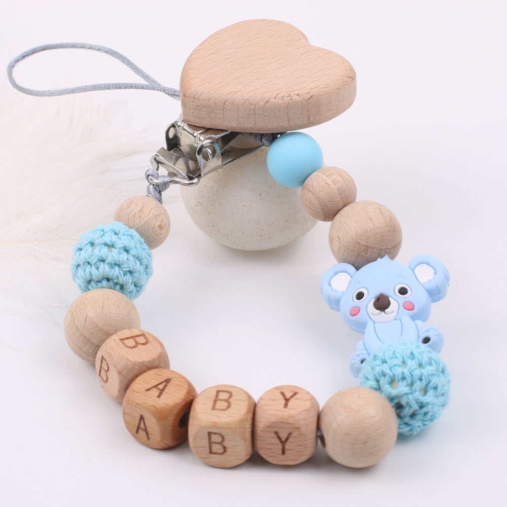 Productos para bebés, clip de cadena para la boca de madera de haya relajante