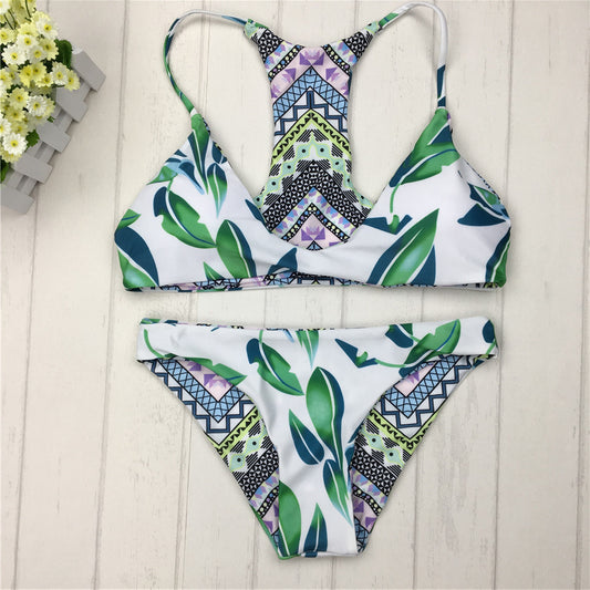 Bikinis brasileños sexys para mujer, traje de baño con estampado de doble cara, conjunto de Bikini brasileño verde, trajes de baño con cuello Halter 