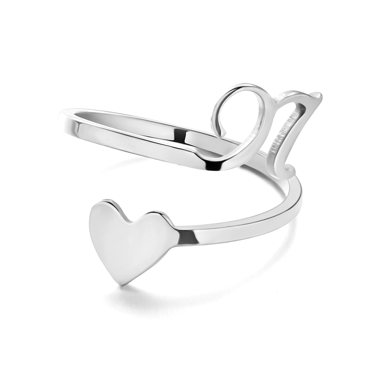 Simple Letter Three-dimensional Loving Heart With Opening Adjustable Ring