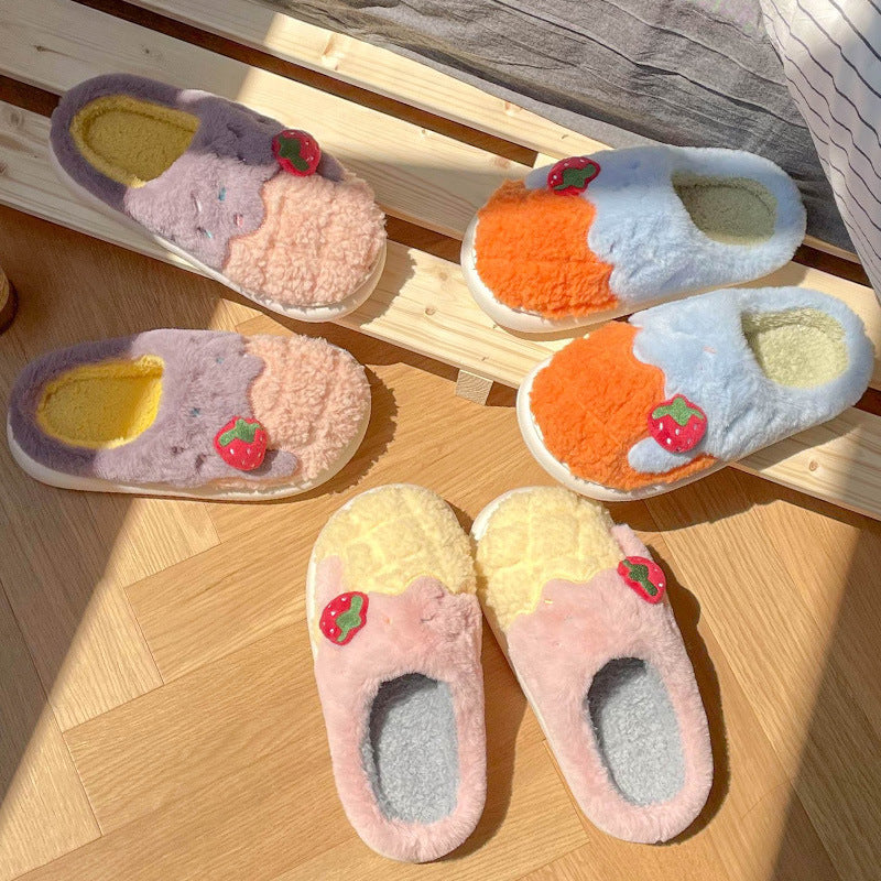 Pantoufles d'hiver en coton antidérapantes pour femmes, pantoufles d'intérieur en peluche pour la maison