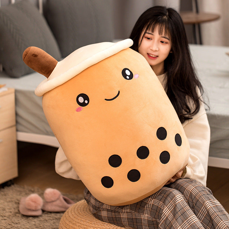Peluche de boisson aux fruits, mignonne, douce, fraise, lait, thé, tasse de thé Boba, jouet bulle de thé, oreiller, coussin, cadeau pour enfants