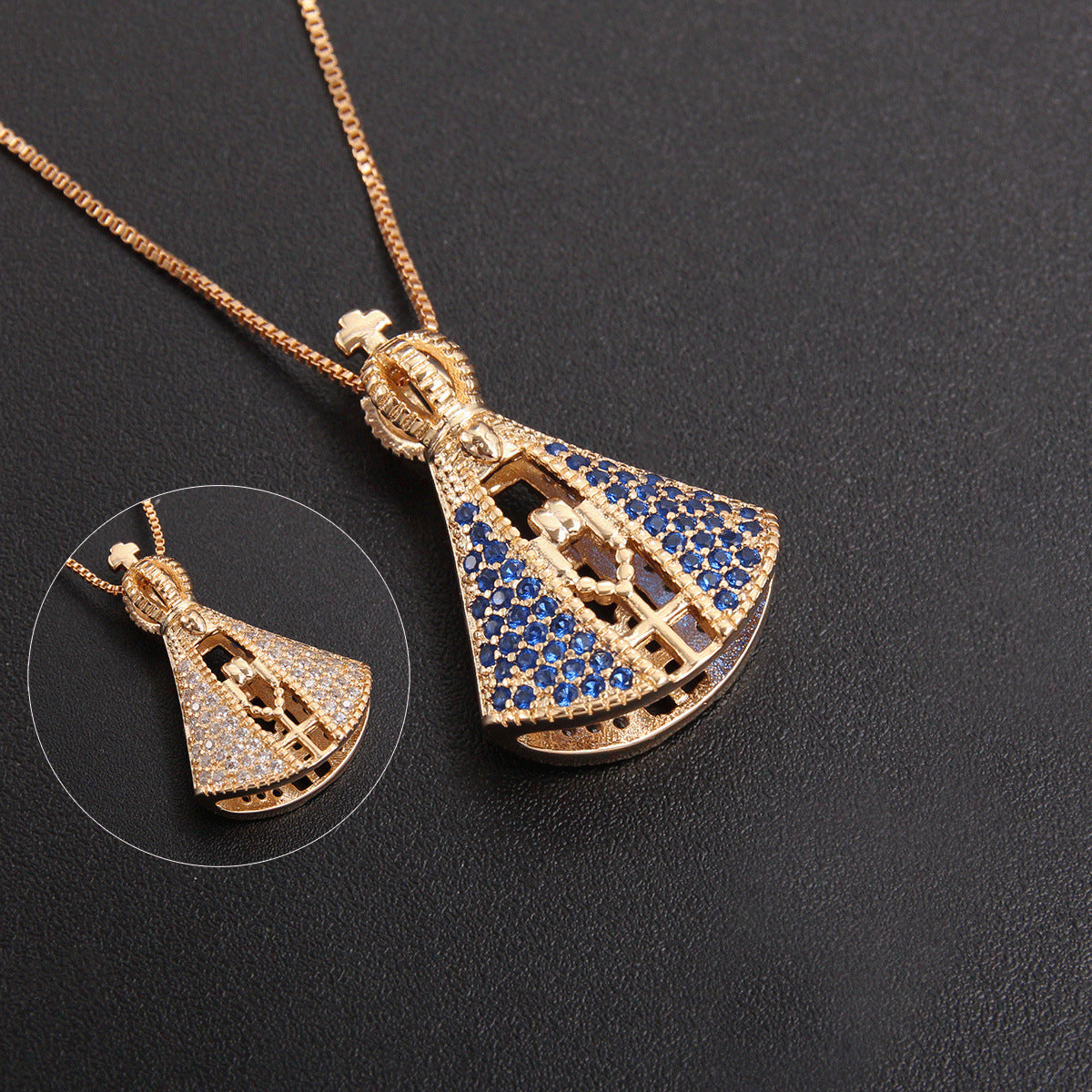 Pendentif en dentelle de Zircon incrusté d'or creux plaqué cuivre à la mode, accessoires d'ornement de collier religieux