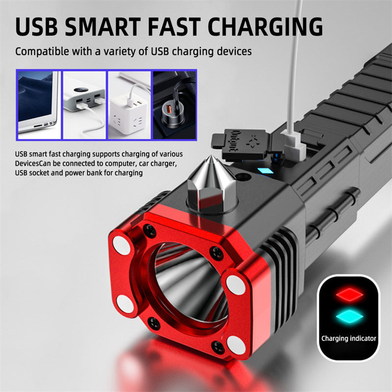Marteau de sécurité pour voiture, puissance de charge multifonctionnelle, lampe de travail, feu d'urgence, auto-sauvetage, bris de fenêtre, lampe de poche d'auto-défense
