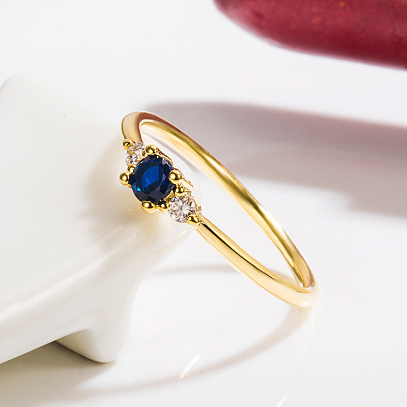 Bague en or 14 carats avec diamant bleu exquis et petit, Zircon Simple léger