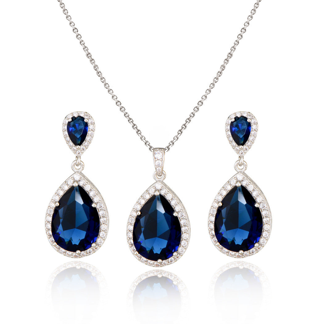 Collar de gotas de agua de circón grande brillante, traje con gotas para los oídos, joyería de boda para novia, Simple y elegante