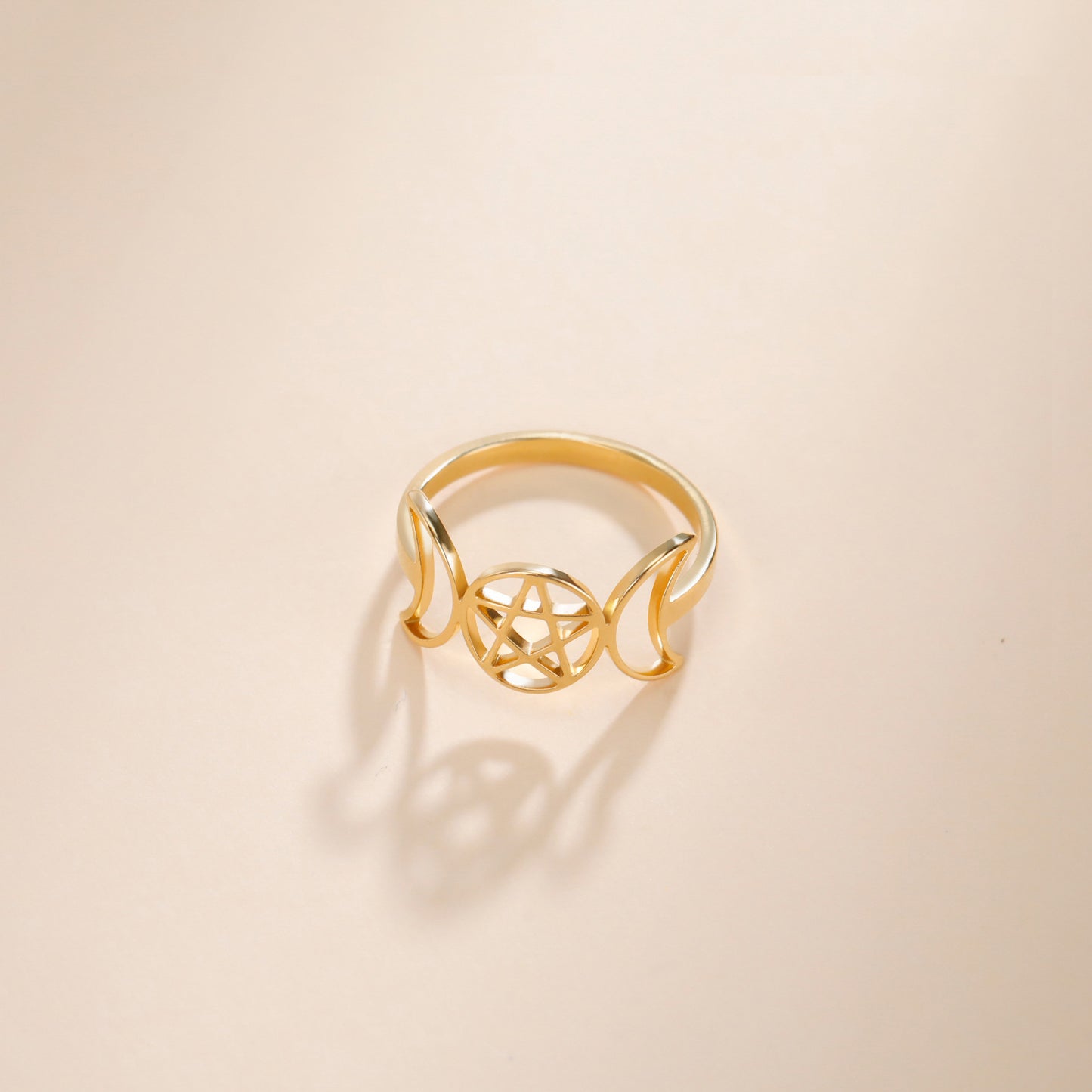 Bague en acier inoxydable, ornement de Couple sauvage, Double lune, pentagramme