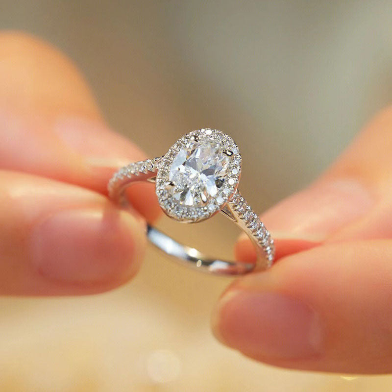 Bague ovale en Zircon incrusté de Micro Moissanite pour femme, à la mode