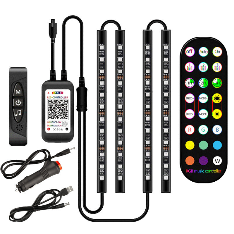 Lampe LED décorative de style pour intérieur de voiture, étanche, lampe d'ambiance avec télécommande sans fil, commande musicale, bande lumineuse RGB